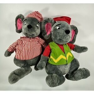 1992 Vintage Cuddle Wit Posable Christmas Mice Plush Nightcap Storybook Holiday